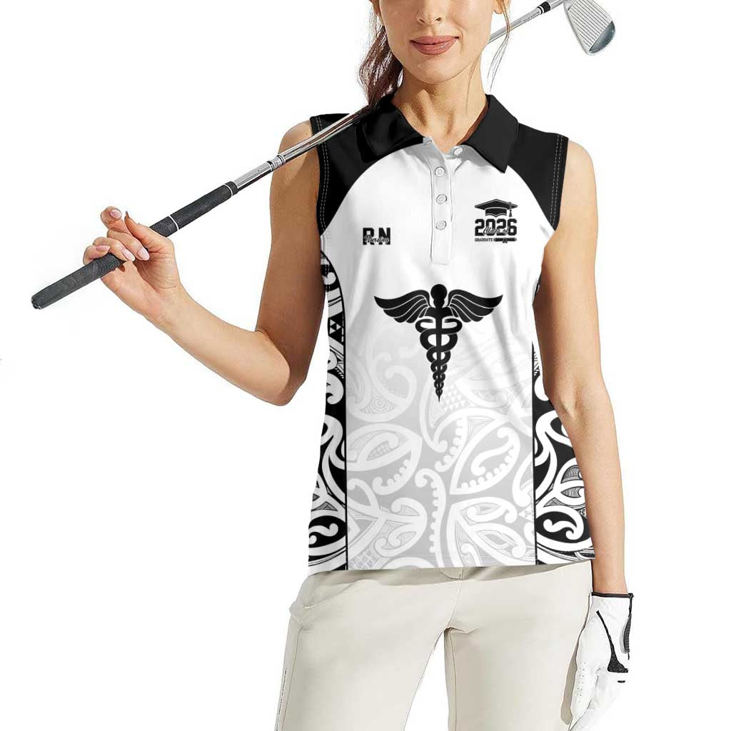 New Zealand Nurse RN 2026 Personalised Women Sleeveless Polo Shirt White Maori Pattern Cultural Pride