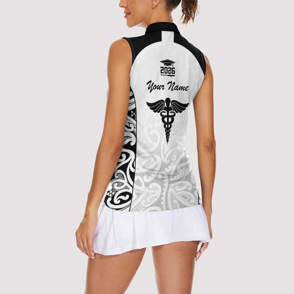 New Zealand Nurse RN 2026 Personalised Women Sleeveless Polo Shirt White Maori Pattern Cultural Pride