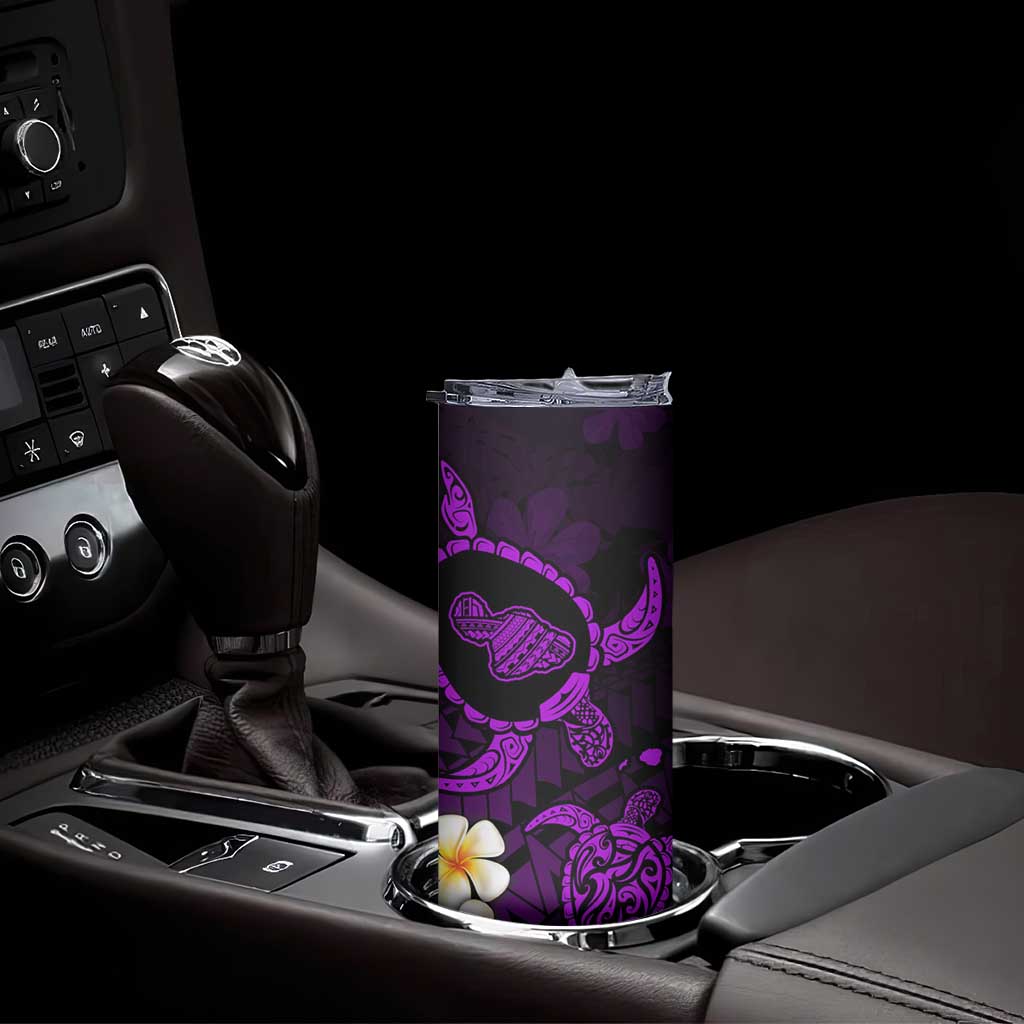 Hawaii Maui Islands Pacific Plumeria Skinny Tumbler Purple Polynesian Tattoo