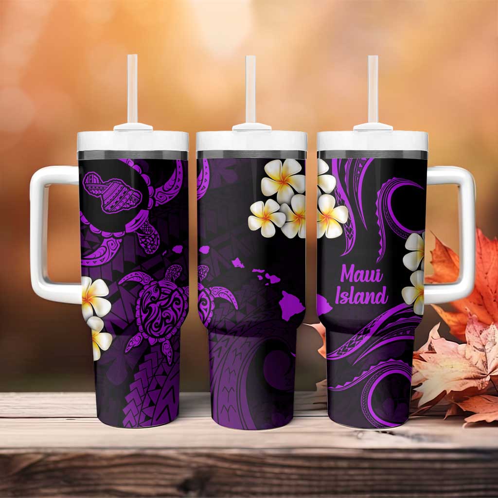 Hawaii Maui Islands Pacific Plumeria Tumbler With Handle Purple Polynesian Tattoo