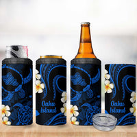 Hawaii Oahu Islands Pacific Plumeria 4 in 1 Can Cooler Tumbler Blue Polynesian Tattoo