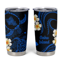 Hawaii Oahu Islands Pacific Plumeria Tumbler Cup Blue Polynesian Tattoo