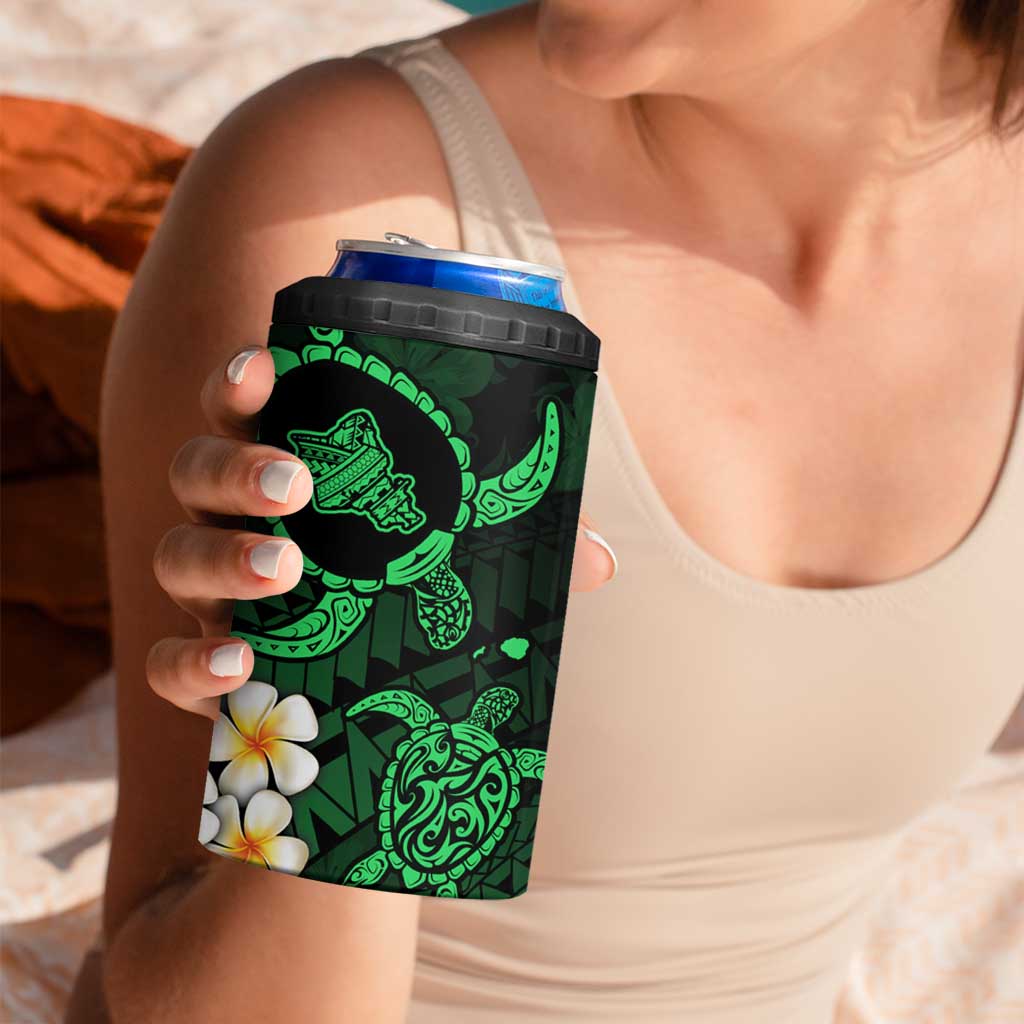 Hawaii Oahu Islands Pacific Plumeria 4 in 1 Can Cooler Tumbler Green Polynesian Tattoo