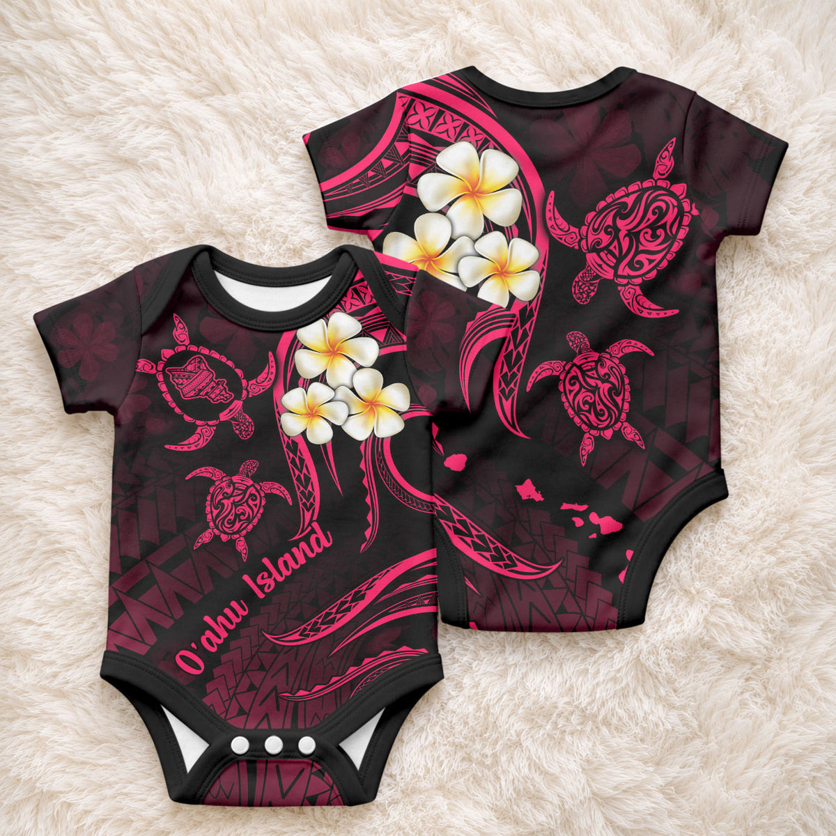 Hawaii Oahu Islands Baby Onesie Pacific Plumeria Pink Vibe LT9 - Polynesian Pride
