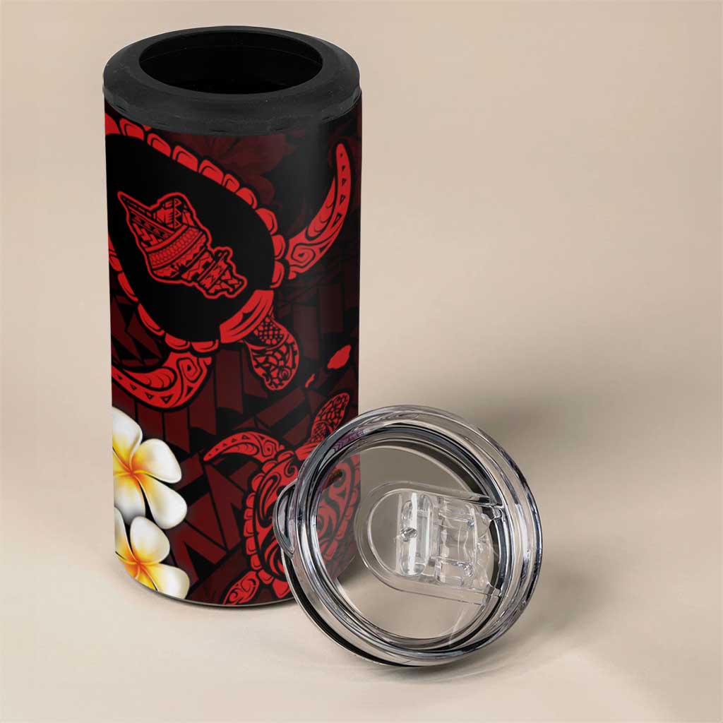 Hawaii Oahu Islands Pacific Plumeria 4 in 1 Can Cooler Tumbler Red Polynesian Tattoo LT9 - Polynesian Pride