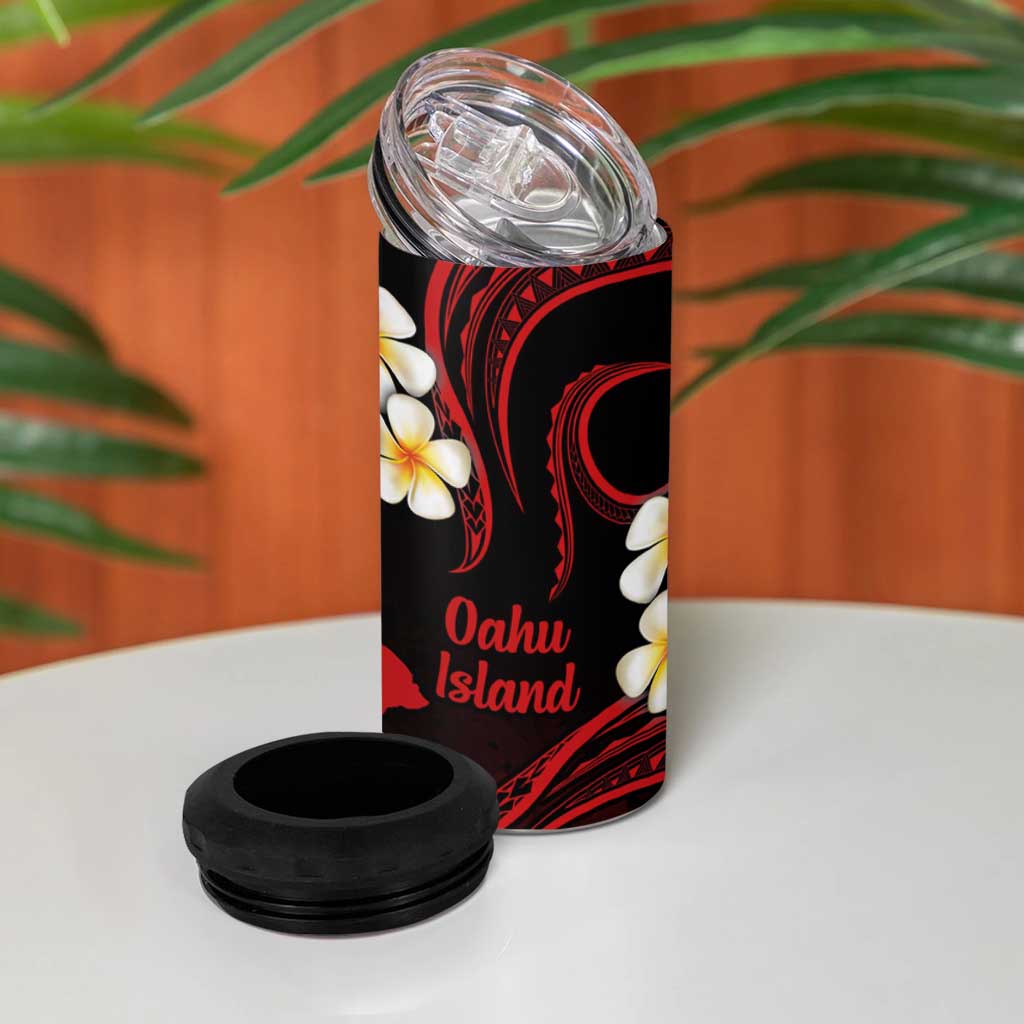 Hawaii Oahu Islands Pacific Plumeria 4 in 1 Can Cooler Tumbler Red Polynesian Tattoo LT9 - Polynesian Pride