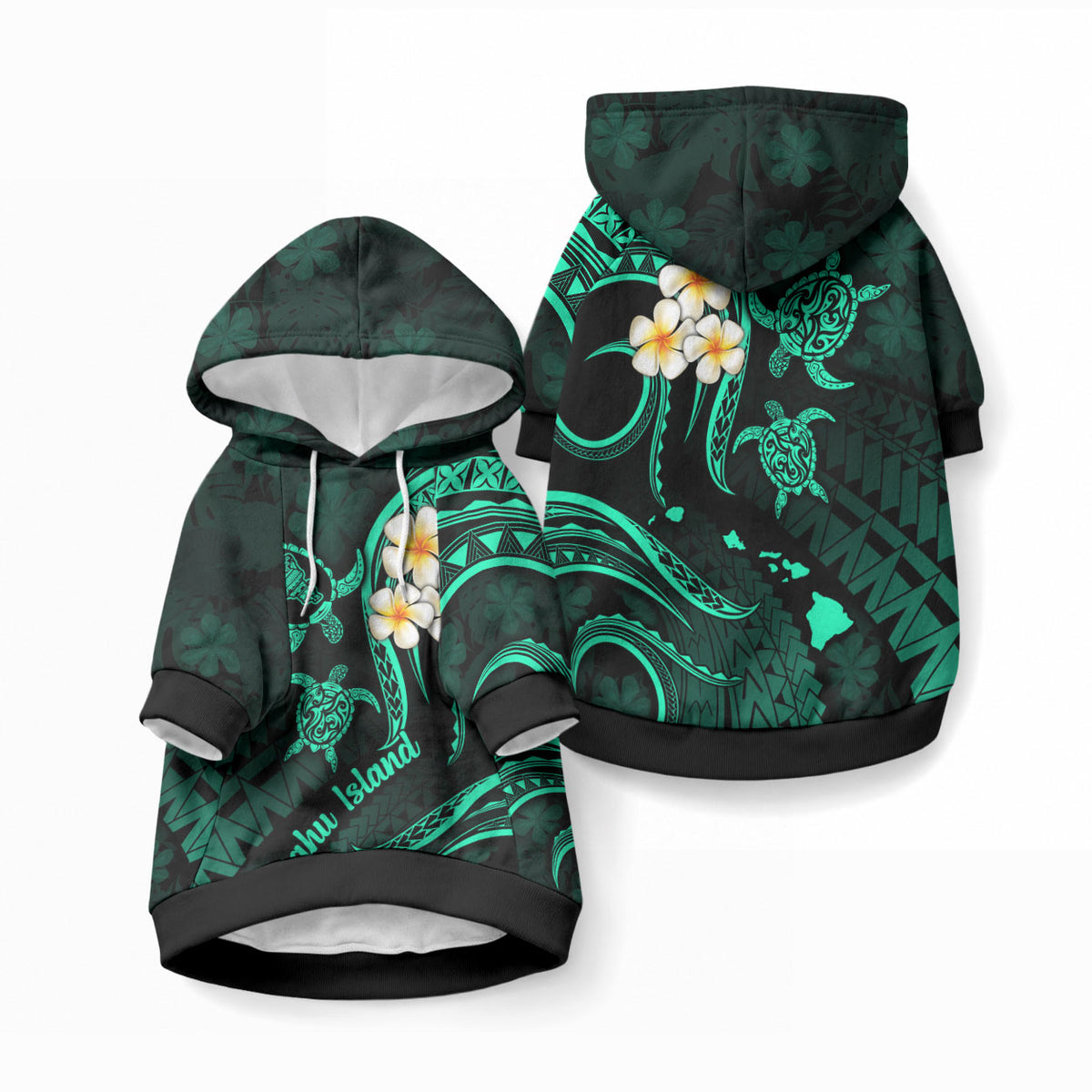 Hawaii Oahu Islands Pet Hoodie Pacific Plumeria Turquoise Vibe LT9 Pullover Turquoise - Polynesian Pride