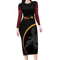Papua New Guinea 50th Independence Day Family Matching Long Sleeve Bodycon Dress and Hawaiian Shirt Simple Oro Tapa Pattern LT9 Mom's Dress Black - Polynesian Pride