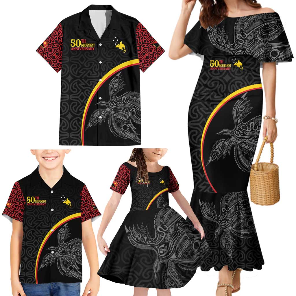 Papua New Guinea 50th Independence Day Family Matching Mermaid Dress and Hawaiian Shirt Simple Oro Tapa Pattern LT9 - Polynesian Pride
