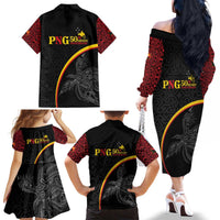 Papua New Guinea 50th Independence Day Family Matching Off The Shoulder Long Sleeve Dress and Hawaiian Shirt Simple Oro Tapa Pattern LT9 - Polynesian Pride
