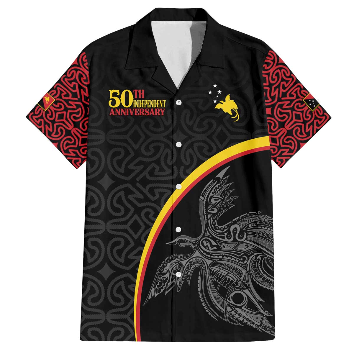 Papua New Guinea 50th Independence Day Family Matching Off The Shoulder Long Sleeve Dress and Hawaiian Shirt Simple Oro Tapa Pattern LT9 Dad's Shirt - Short Sleeve Black - Polynesian Pride