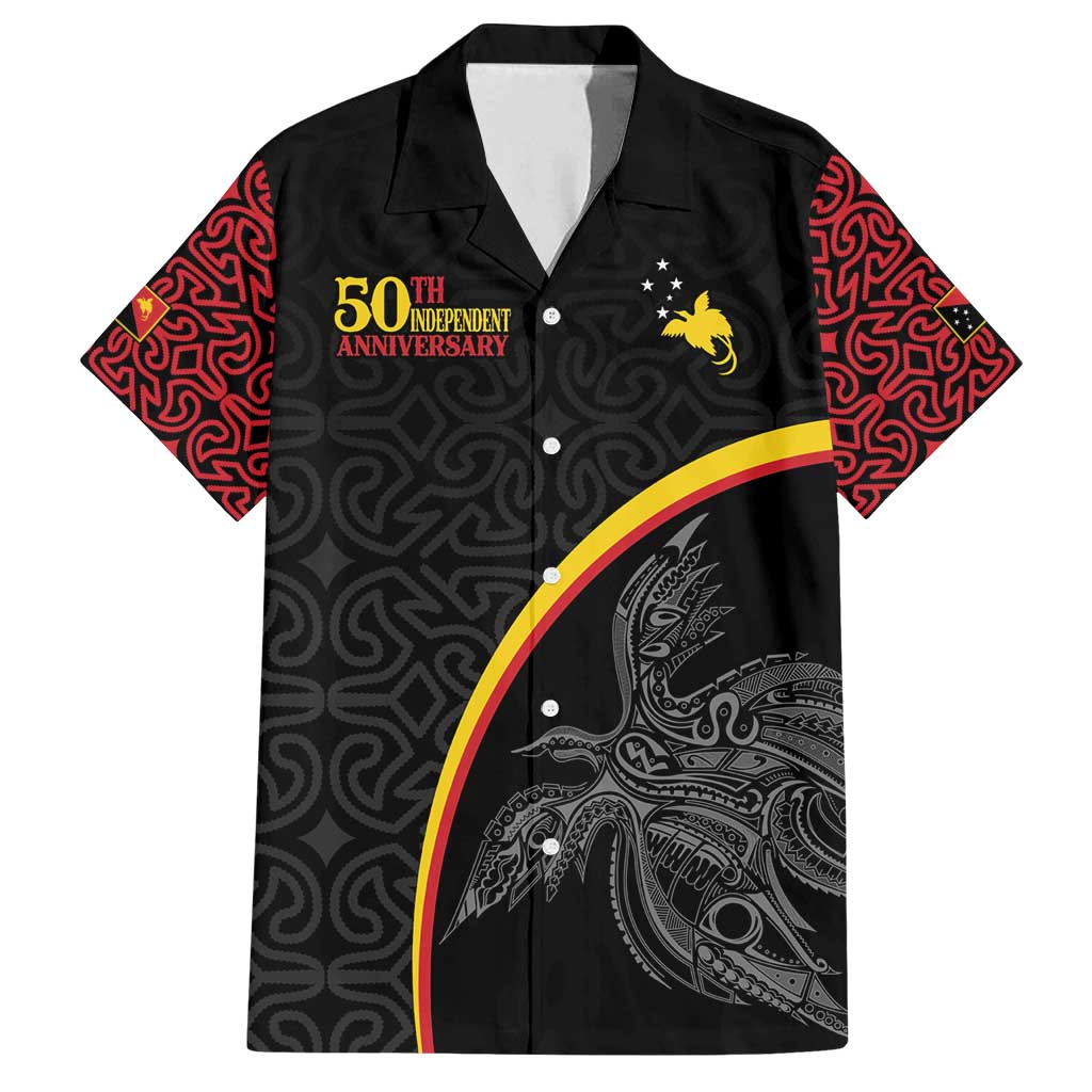 Papua New Guinea 50th Independence Day Family Matching Off Shoulder Short Dress and Hawaiian Shirt Simple Oro Tapa Pattern - Polynesian Pride