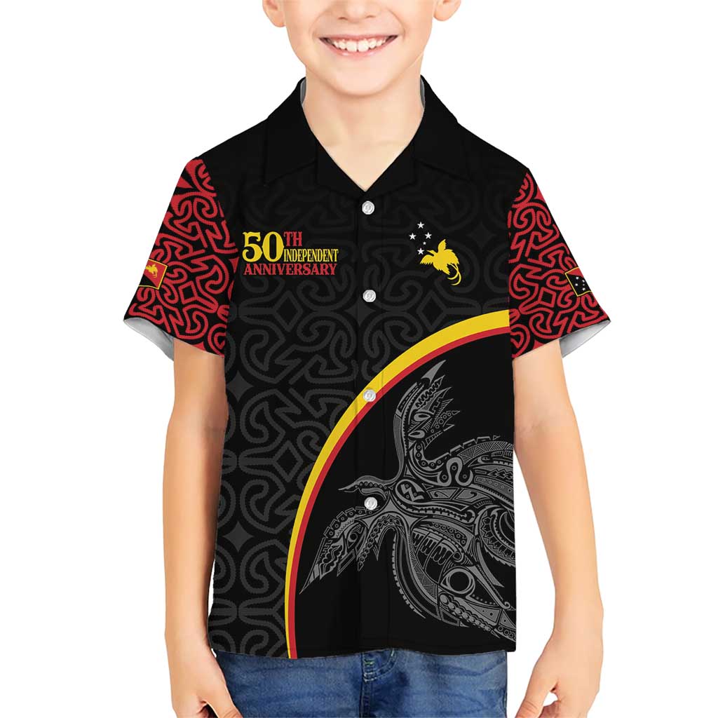 Papua New Guinea 50th Independence Day Family Matching Short Sleeve Bodycon Dress and Hawaiian Shirt Simple Oro Tapa Pattern LT9 Son's Shirt Black - Polynesian Pride