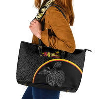 Papua New Guinea 50th Independence Day Leather Tote Bag Simple Oro Tapa Pattern - Polynesian Pride