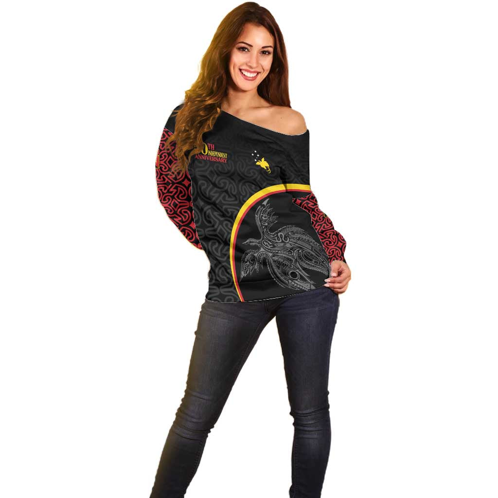 Papua New Guinea 50th Independence Day Off Shoulder Sweater Simple Oro Tapa Pattern - Polynesian Pride