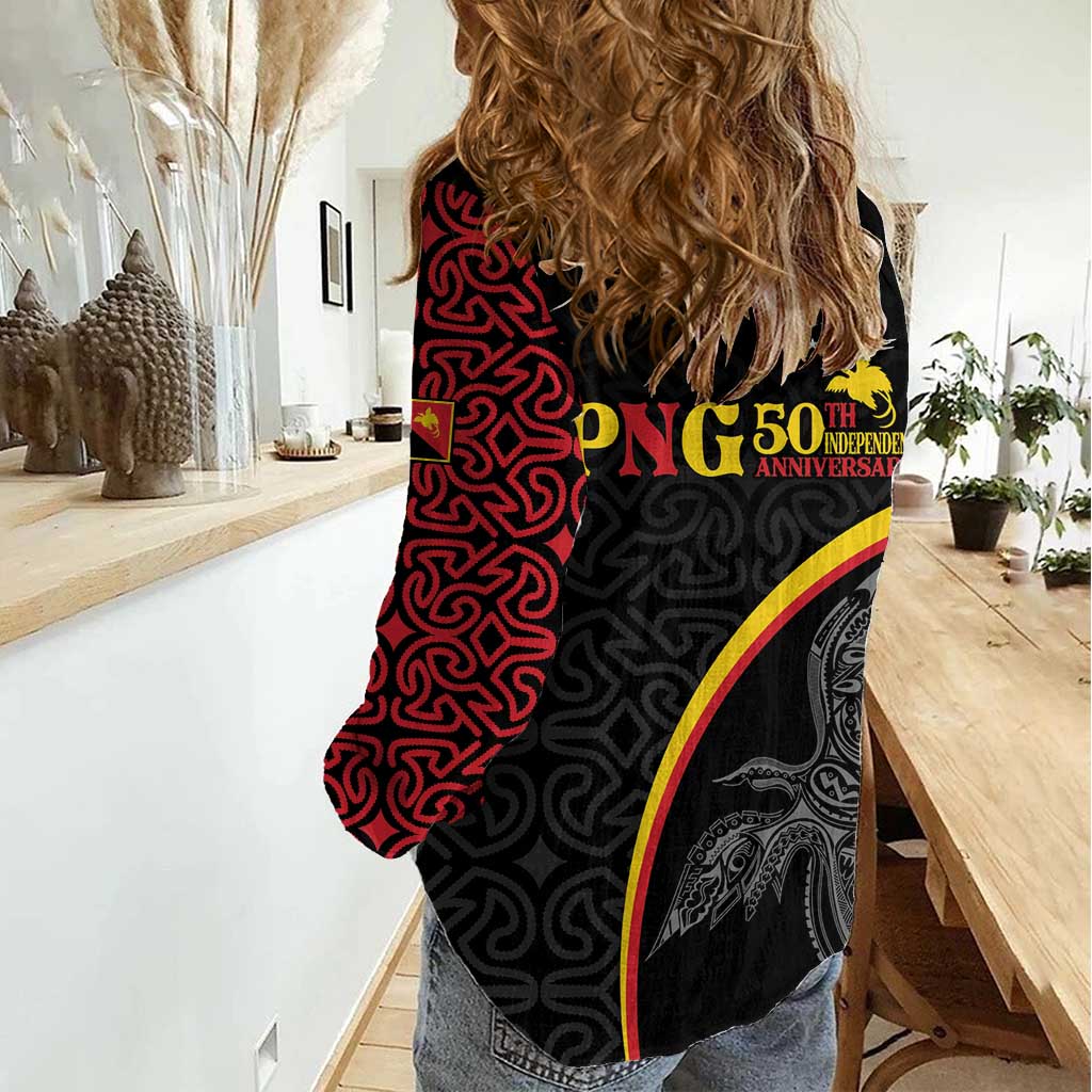 Papua New Guinea 50th Independence Day Women Casual Shirt Simple Oro Tapa Pattern LT9 - Polynesian Pride