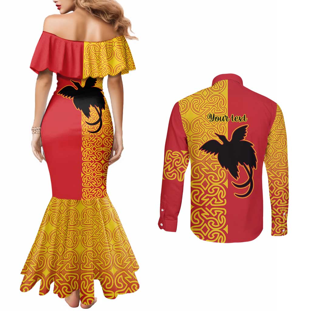 Papua New Guinea Oro Tapa Personalised Couples Matching Mermaid Dress and Long Sleeve Button Shirt Simple Bird of Paradise Style LT9 - Polynesian Pride