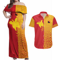 Papua New Guinea Oro Tapa Personalised Couples Matching Off Shoulder Maxi Dress and Hawaiian Shirt Simple Bird of Paradise Style LT9 Red - Polynesian Pride