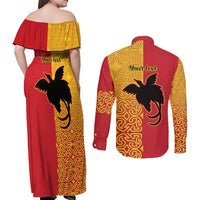 Papua New Guinea Oro Tapa Personalised Couples Matching Off Shoulder Maxi Dress and Long Sleeve Button Shirt Simple Bird of Paradise Style LT9 - Polynesian Pride