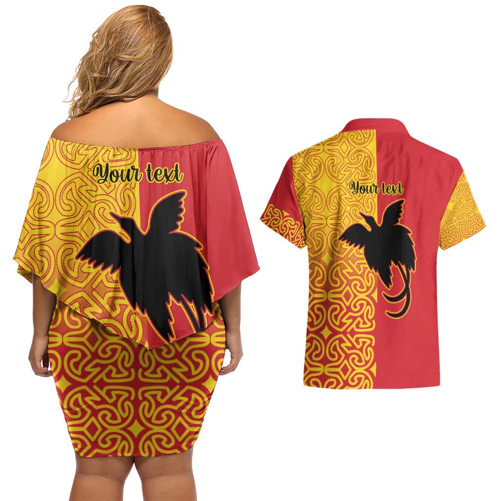 Papua New Guinea Oro Tapa Personalised Couples Matching Off Shoulder Short Dress and Hawaiian Shirt Simple Bird of Paradise Style LT9 - Polynesian Pride
