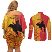 Papua New Guinea Oro Tapa Personalised Couples Matching Off Shoulder Short Dress and Long Sleeve Button Shirt Simple Bird of Paradise Style LT9 - Polynesian Pride