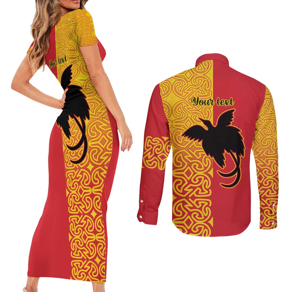 Papua New Guinea Oro Tapa Personalised Couples Matching Short Sleeve Bodycon Dress and Long Sleeve Button Shirt Simple Bird of Paradise Style LT9 - Polynesian Pride