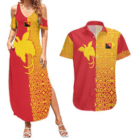 Papua New Guinea Oro Tapa Personalised Couples Matching Summer Maxi Dress and Hawaiian Shirt Simple Bird of Paradise Style LT9 Red - Polynesian Pride
