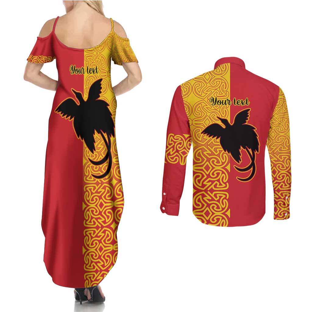 Papua New Guinea Oro Tapa Personalised Couples Matching Summer Maxi Dress and Long Sleeve Button Shirt Simple Bird of Paradise Style LT9 - Polynesian Pride