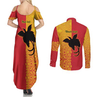 Papua New Guinea Oro Tapa Personalised Couples Matching Summer Maxi Dress and Long Sleeve Button Shirt Simple Bird of Paradise Style LT9 - Polynesian Pride
