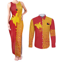 Papua New Guinea Oro Tapa Personalised Couples Matching Tank Maxi Dress and Long Sleeve Button Shirt Simple Bird of Paradise Style LT9 Red - Polynesian Pride