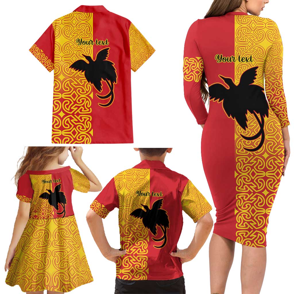 Papua New Guinea Oro Tapa Personalised Family Matching Long Sleeve Bodycon Dress and Hawaiian Shirt Simple Bird of Paradise Style LT9 - Polynesian Pride