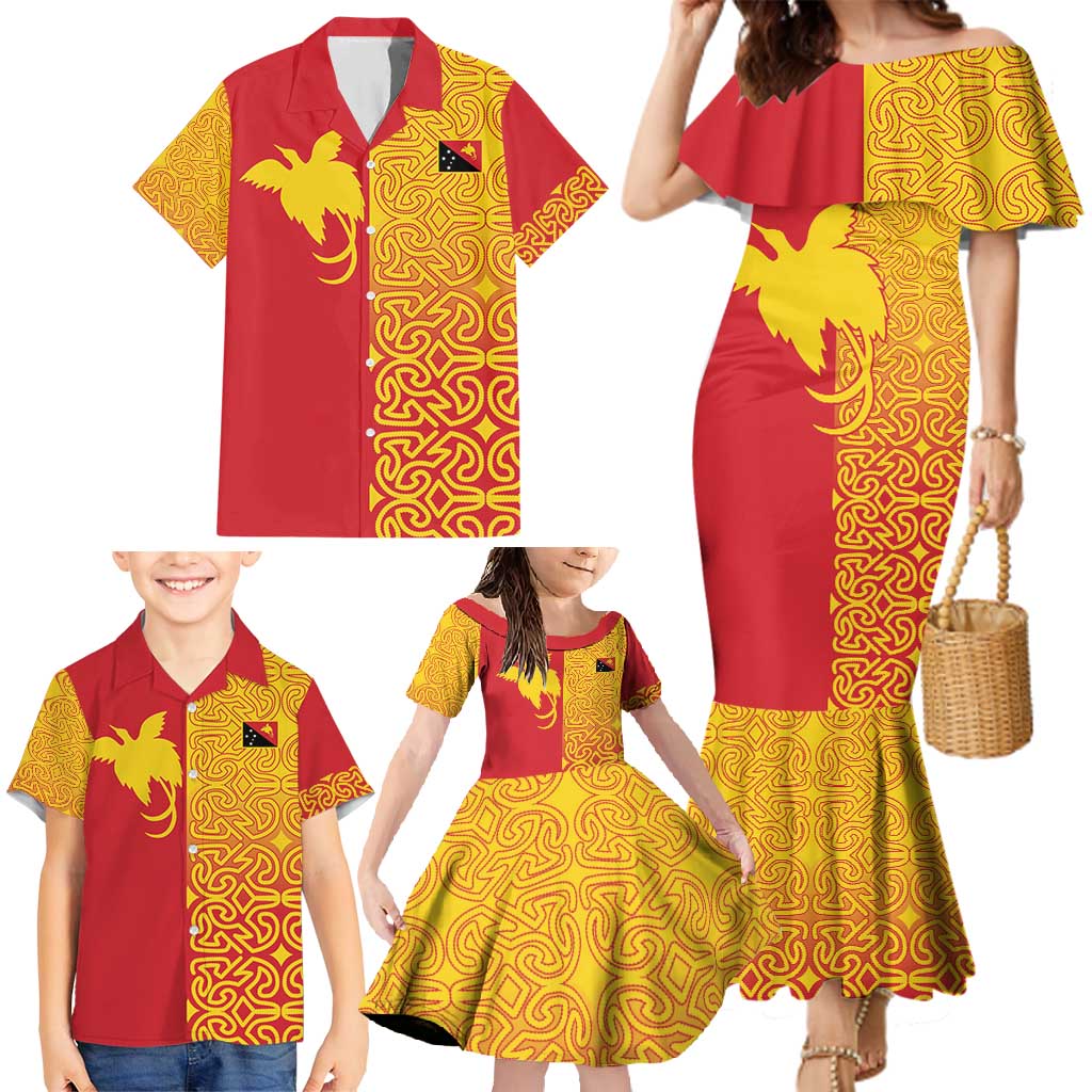 Papua New Guinea Oro Tapa Personalised Family Matching Mermaid Dress and Hawaiian Shirt Simple Bird of Paradise Style LT9 - Polynesian Pride