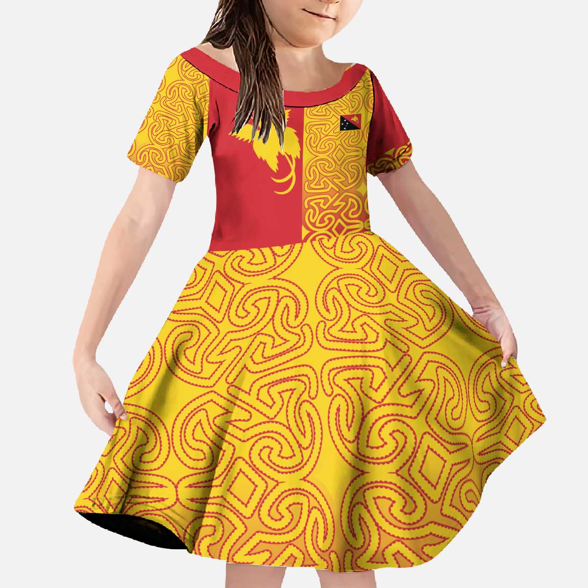 Papua New Guinea Oro Tapa Personalised Family Matching Off The Shoulder Long Sleeve Dress and Hawaiian Shirt Simple Bird of Paradise Style LT9 Daughter's Dress Red - Polynesian Pride