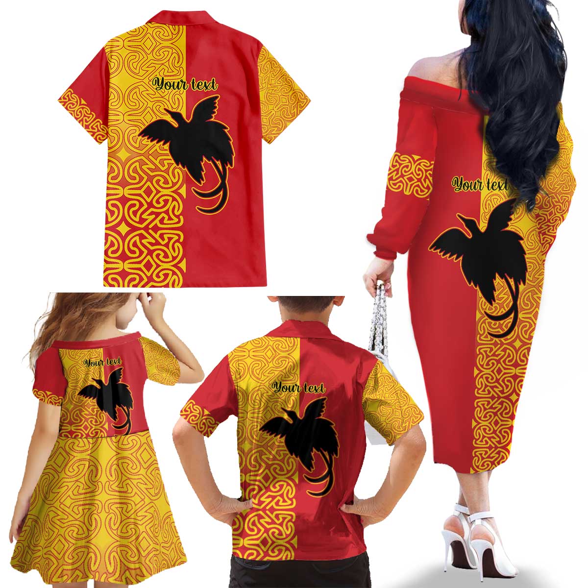 Papua New Guinea Oro Tapa Personalised Family Matching Off The Shoulder Long Sleeve Dress and Hawaiian Shirt Simple Bird of Paradise Style LT9 - Polynesian Pride