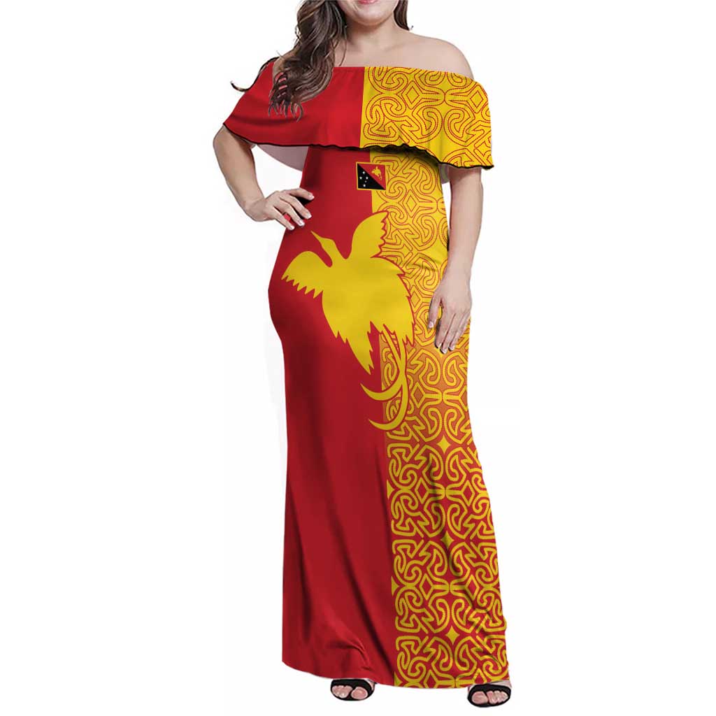 Papua New Guinea Oro Tapa Personalised Family Matching Off Shoulder Maxi Dress and Hawaiian Shirt Simple Bird of Paradise Style LT9 Mom's Dress Red - Polynesian Pride