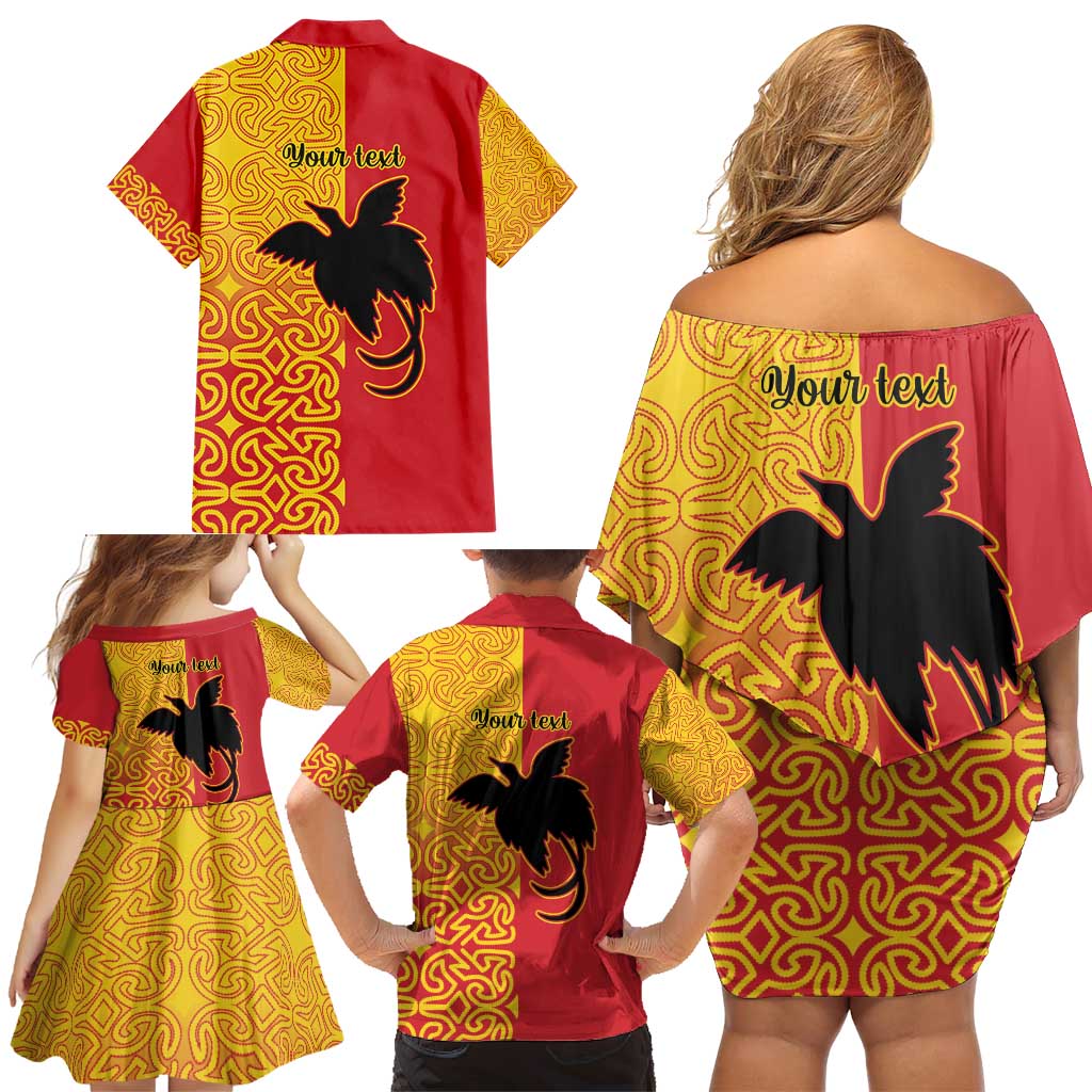 Papua New Guinea Oro Tapa Personalised Family Matching Off Shoulder Short Dress and Hawaiian Shirt Simple Bird of Paradise Style LT9 - Polynesian Pride
