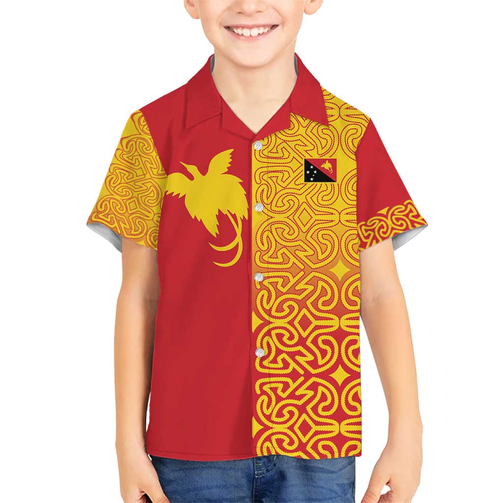 Papua New Guinea Oro Tapa Personalised Family Matching Puletasi and Hawaiian Shirt Simple Bird of Paradise Style LT9 Son's Shirt Red - Polynesian Pride