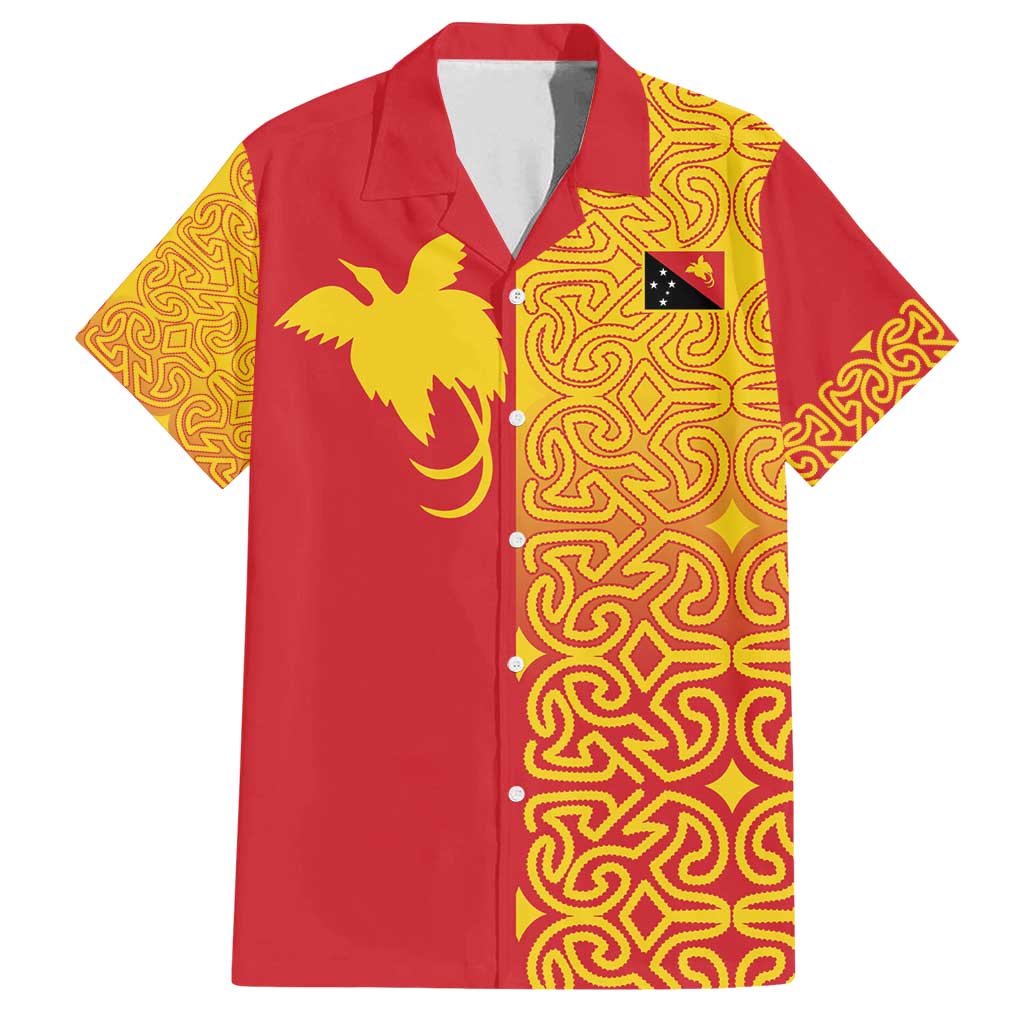 Papua New Guinea Oro Tapa Personalised Family Matching Summer Maxi Dress and Hawaiian Shirt Simple Bird of Paradise Style LT9 Dad's Shirt - Short Sleeve Red - Polynesian Pride