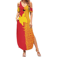 Papua New Guinea Oro Tapa Personalised Family Matching Summer Maxi Dress and Hawaiian Shirt Simple Bird of Paradise Style LT9 Mom's Dress Red - Polynesian Pride