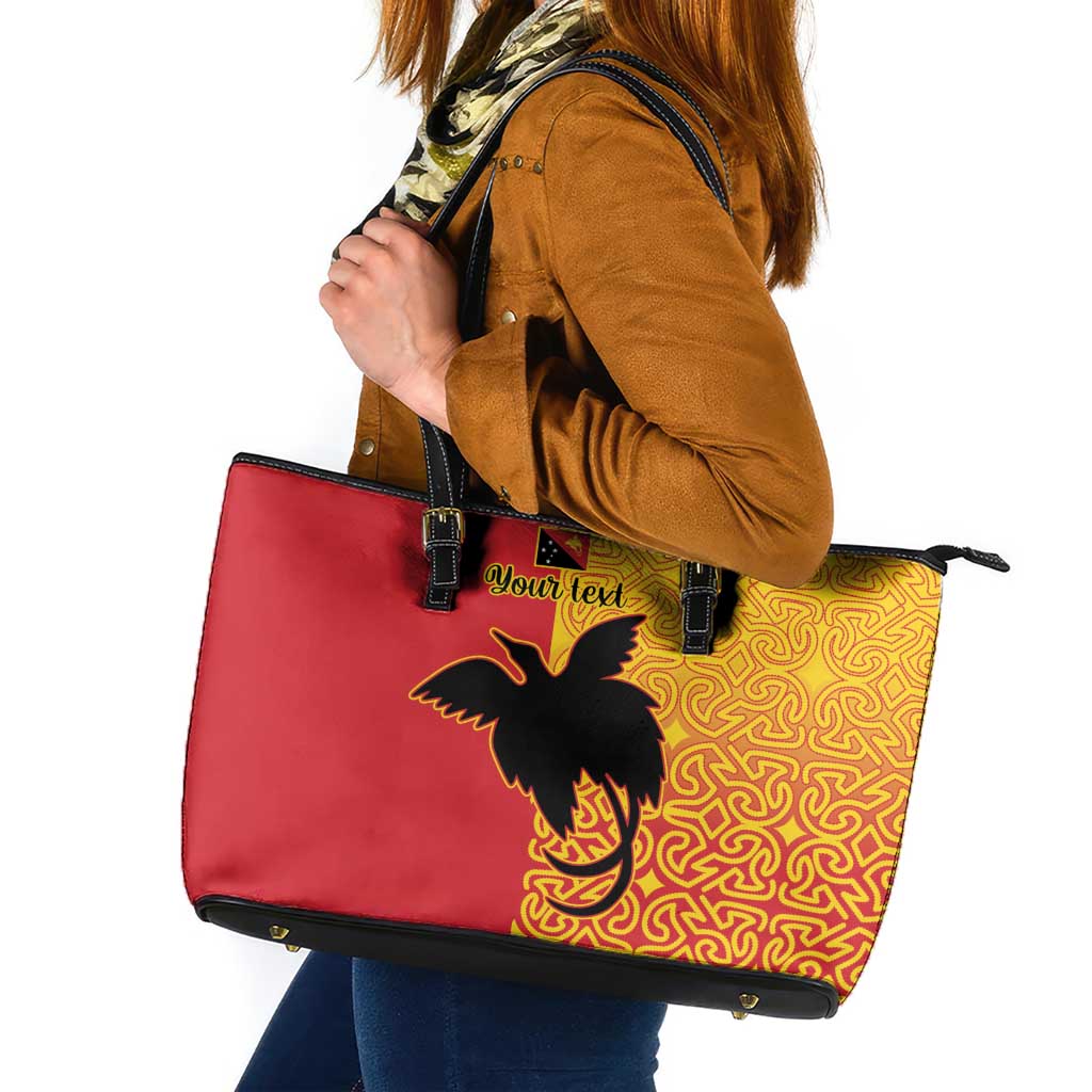 Papua New Guinea Oro Tapa Personalised Leather Tote Bag Simple Bird of Paradise Style - Polynesian Pride