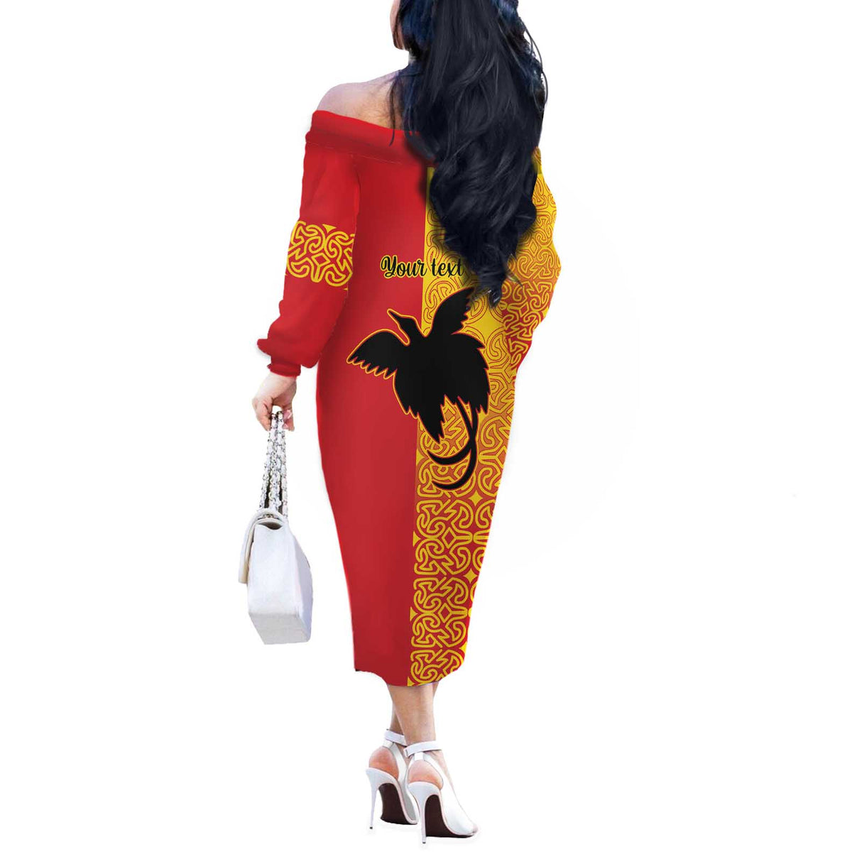 Papua New Guinea Oro Tapa Personalised Off The Shoulder Long Sleeve Dress Simple Bird of Paradise Style - Polynesian Pride