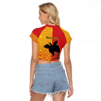 Papua New Guinea Oro Tapa Personalised Raglan Cropped T Shirt Simple Bird of Paradise Style - Polynesian Pride
