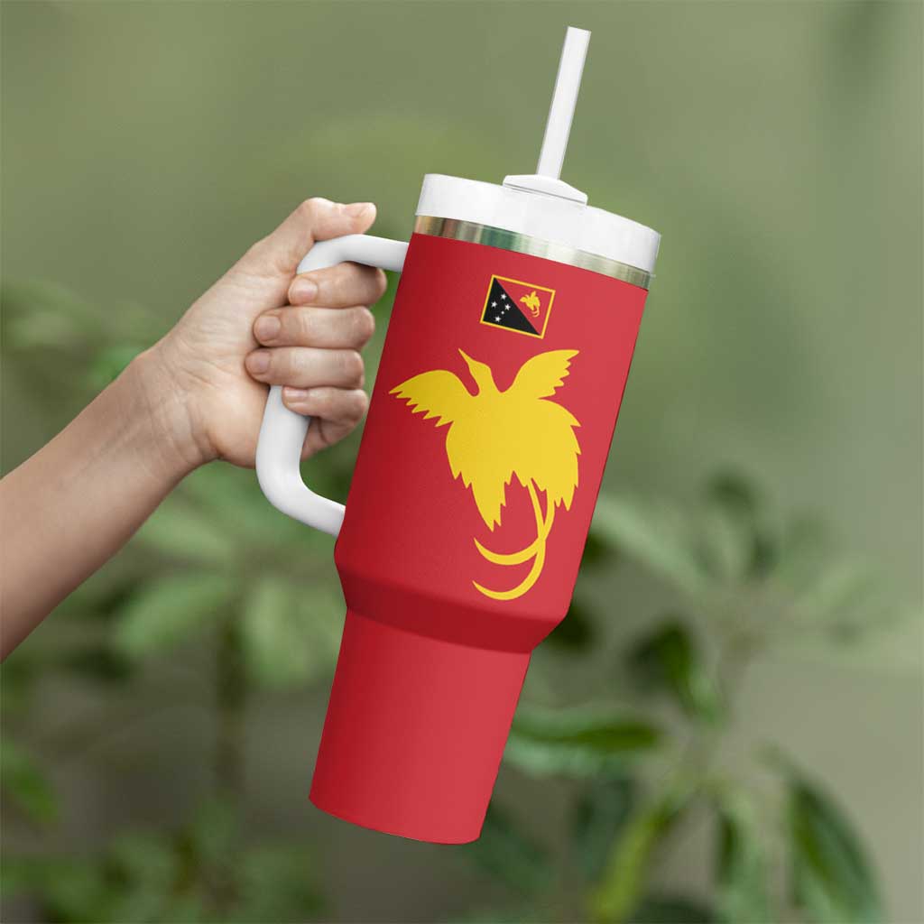 Papua New Guinea Oro Tapa Personalised Tumbler With Handle Simple Bird of Paradise Style - Polynesian Pride