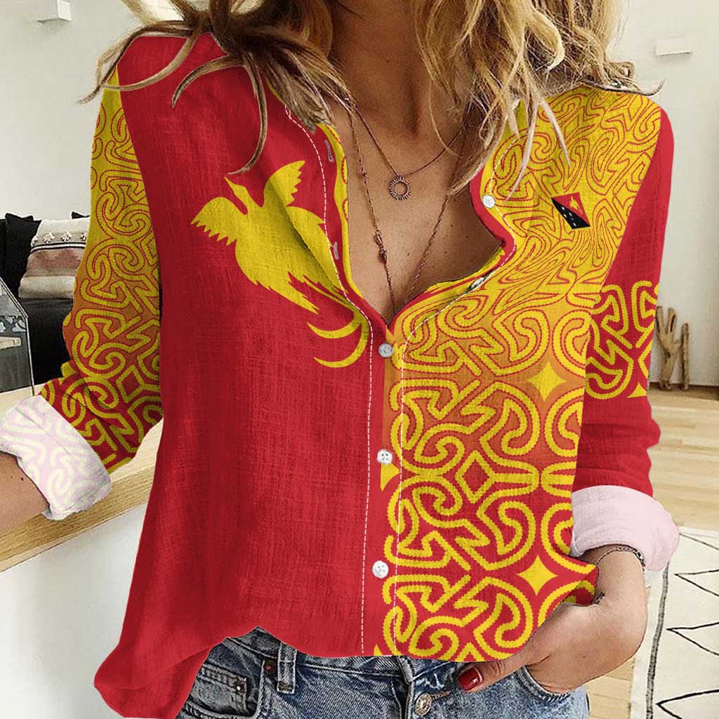 Papua New Guinea Oro Tapa Personalised Women Casual Shirt Simple Bird of Paradise Style LT9 Female Red - Polynesian Pride