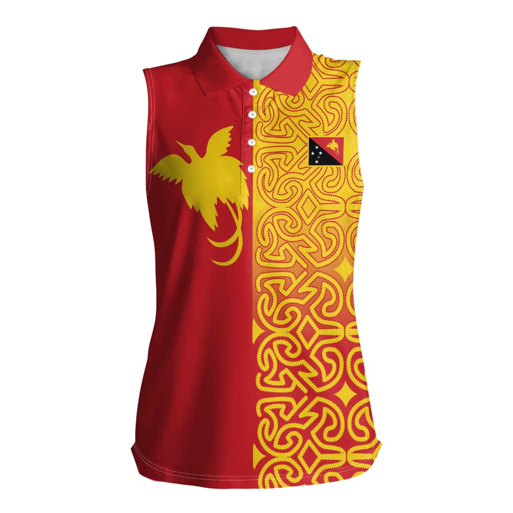 Papua New Guinea Oro Tapa Personalised Women Sleeveless Polo Shirt Simple Bird of Paradise Style LT9 Female Red - Polynesian Pride
