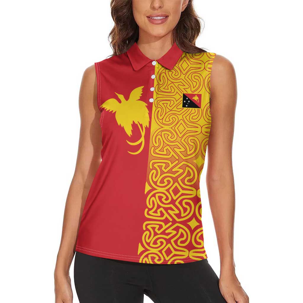 Papua New Guinea Oro Tapa Personalised Women Sleeveless Polo Shirt Simple Bird of Paradise Style LT9 - Polynesian Pride