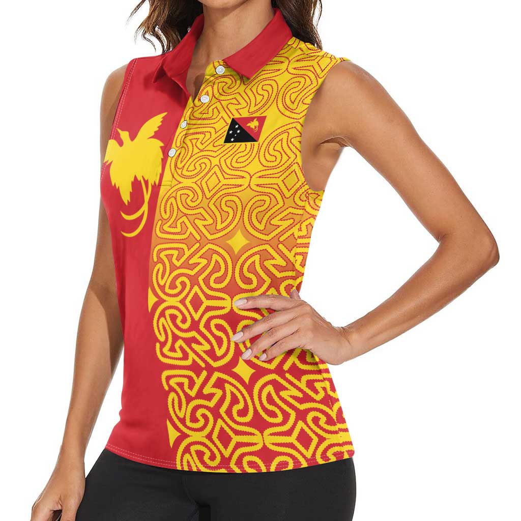 Papua New Guinea Oro Tapa Personalised Women Sleeveless Polo Shirt Simple Bird of Paradise Style LT9 - Polynesian Pride