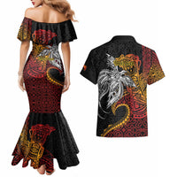 Papua New Guinea Sepik Personalised Couples Matching Mermaid Dress and Hawaiian Shirt PNG Bird of Paradise Tattoo LT9 - Polynesian Pride