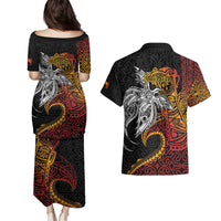 Papua New Guinea Sepik Personalised Couples Matching Puletasi and Hawaiian Shirt PNG Bird of Paradise Tattoo LT9 - Polynesian Pride