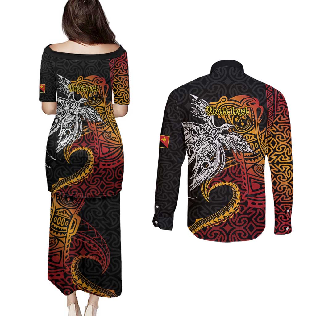 Papua New Guinea Sepik Personalised Couples Matching Puletasi and Long Sleeve Button Shirt PNG Bird of Paradise Tattoo LT9 - Polynesian Pride